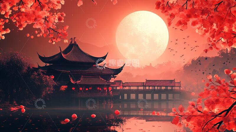 高清大图下载【趣麦麦图】虎溪夜月景点插画5