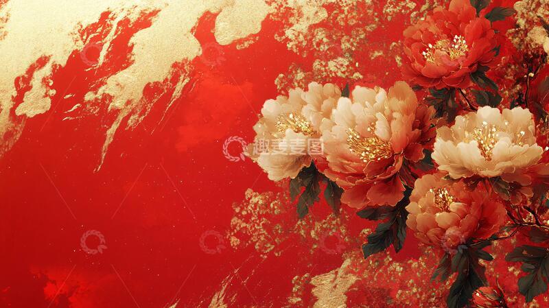 高清大图下载【趣麦麦图】牡丹背景画牡丹背景红色