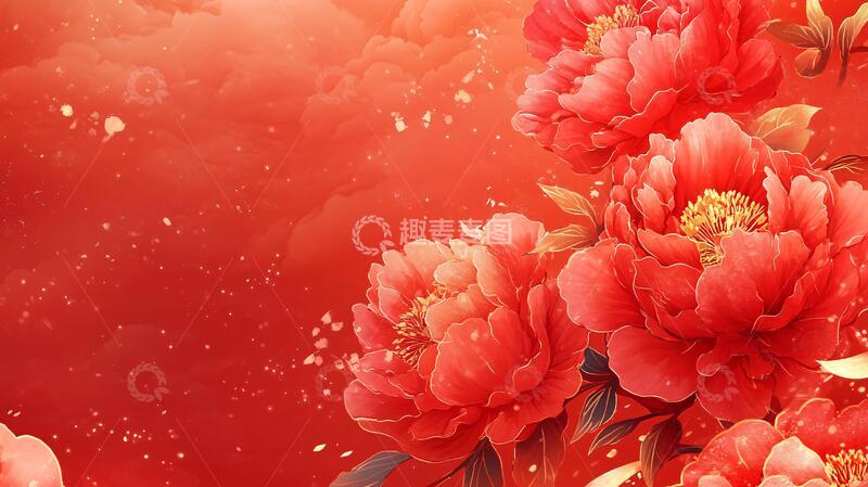 高清大图下载【趣麦麦图】鸡年新年背景艳丽牡丹2