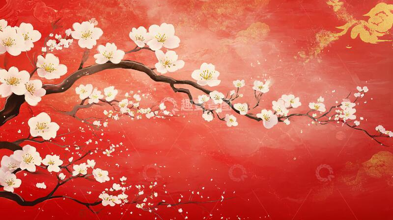 高清大图下载【趣麦麦图】工笔手绘红墙梅花16