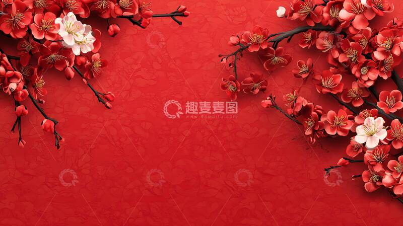 高清大图下载【趣麦麦图】杏花红底图杏花红色元素