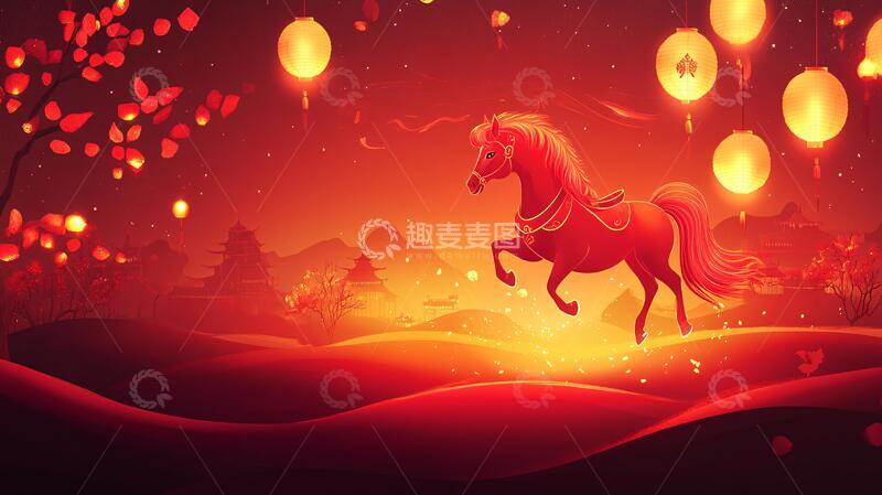 高清大图下载【趣麦麦图】马年灯节背景骏马灯节