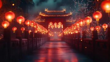 廊桥灯笼花灯牌坊夜景