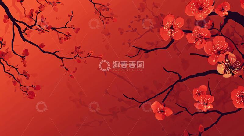 高清大图下载【趣麦麦图】手绘红底梅花3