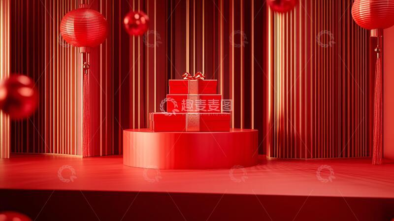 高清大图下载【趣麦麦图】红色立体场景10