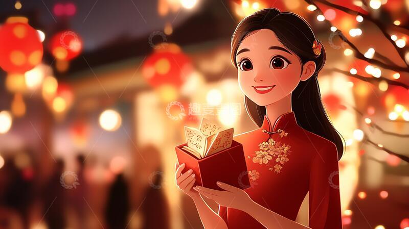 高清大图下载【趣麦麦图】过年女孩插画1