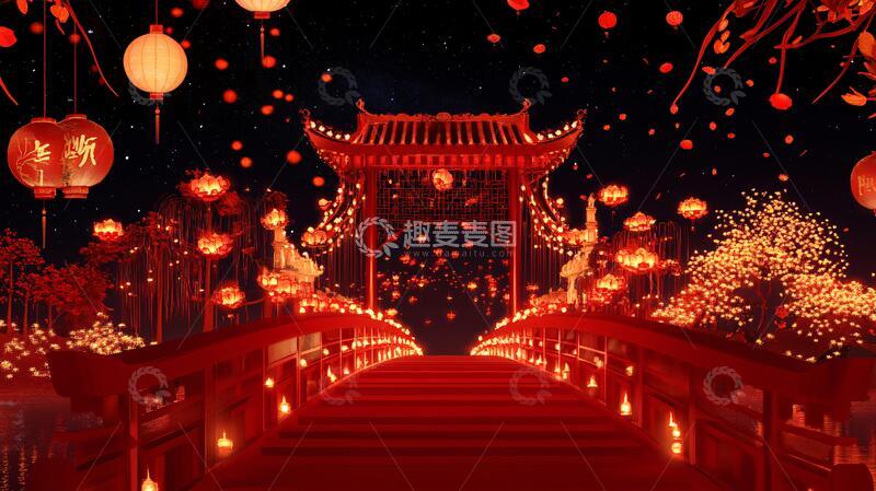 高清大图下载【趣麦麦图】串月桥插画插画灯笼背景