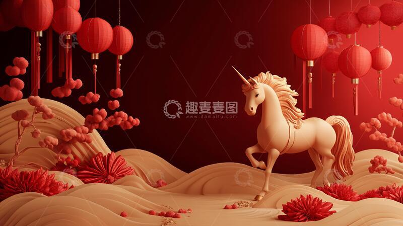 高清大图下载【趣麦麦图】红金风插画背景金风插画