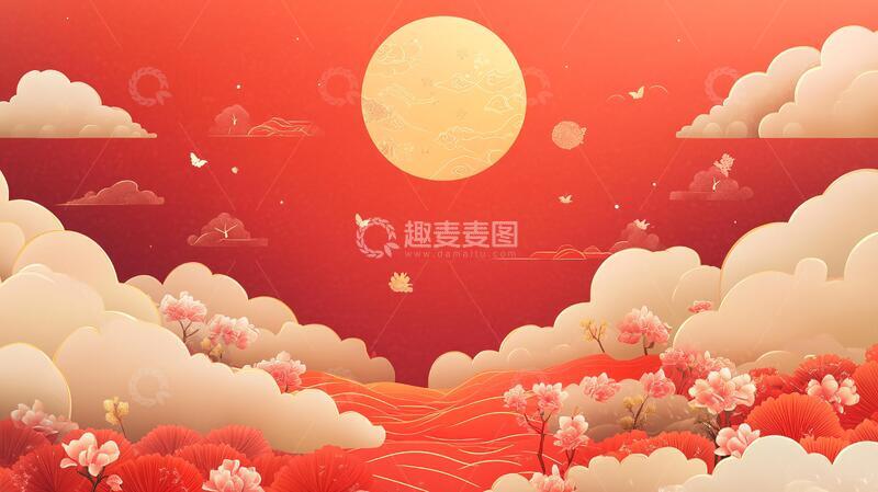 高清大图下载【趣麦麦图】红金风插画插画剪纸金风