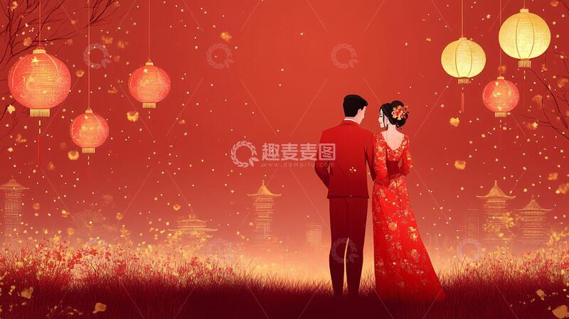 高清大图下载【趣麦麦图】新年情侣插画2
