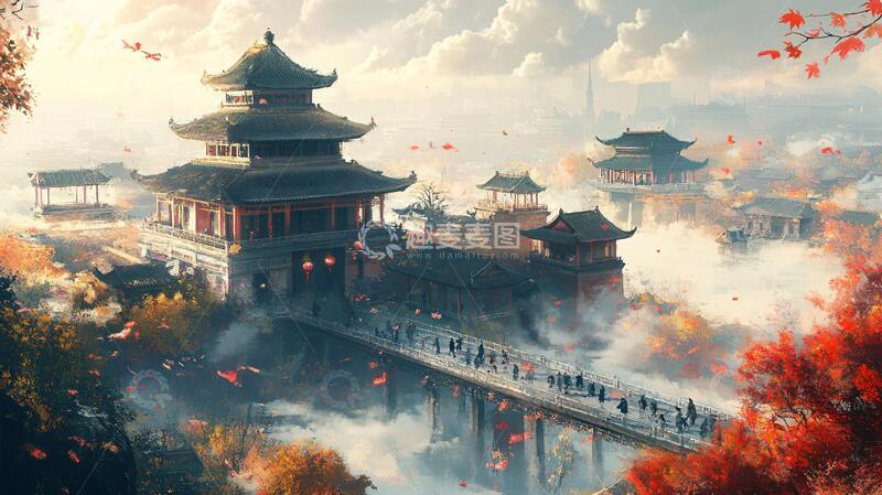 高清大图下载【趣麦麦图】横店插画插画场景古风