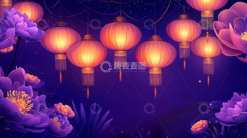 高清大图下载【趣麦麦图】荷花灯背景插画3