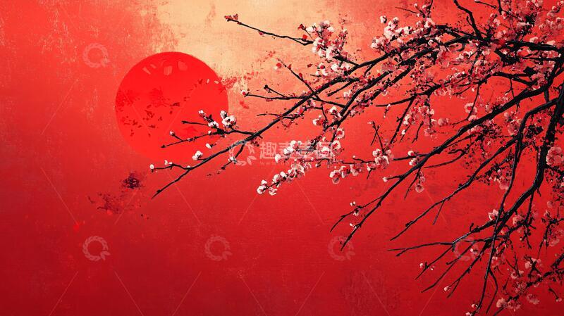 高清大图下载【趣麦麦图】杏花红底图梅花杏花背景