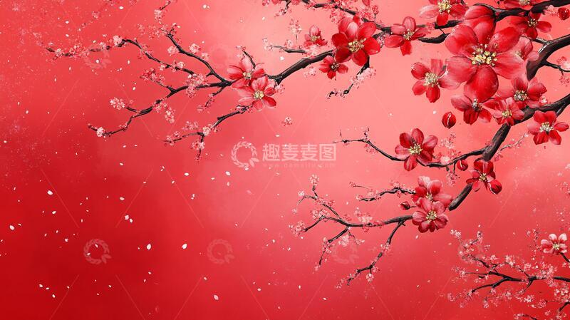 高清大图下载【趣麦麦图】冰雪红梅插画7