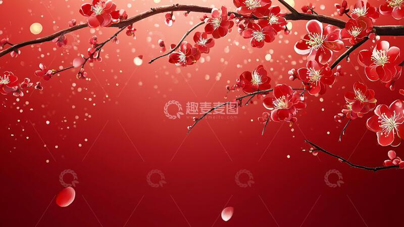 高清大图下载【趣麦麦图】手绘红底梅花2