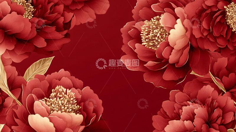 高清大图下载【趣麦麦图】牡丹花线描金轻奢1