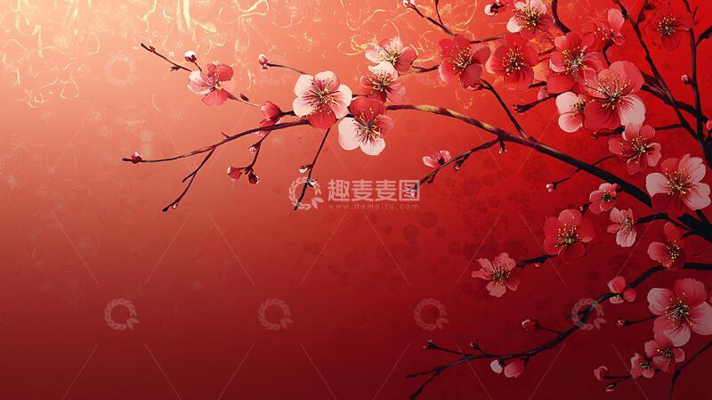 高清大图下载【趣麦麦图】工笔手绘红墙梅花13