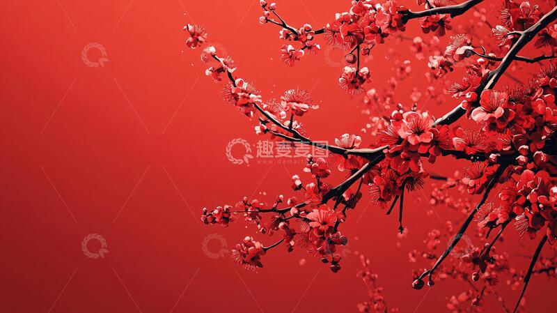 高清大图下载【趣麦麦图】杏花红底图背景杏花红底