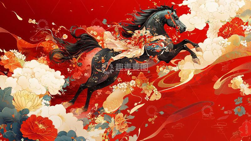 高清大图下载【趣麦麦图】跃马迎春迎春福马骏马