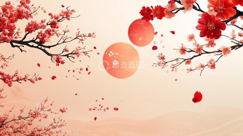 高清大图下载【趣麦麦图】新中式桃花背景2