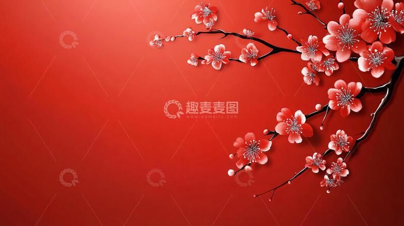 高清大图下载【趣麦麦图】工笔手绘红墙梅花14