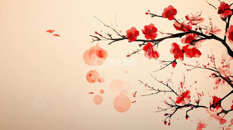 高清大图下载【趣麦麦图】灯笼梅花背景图5