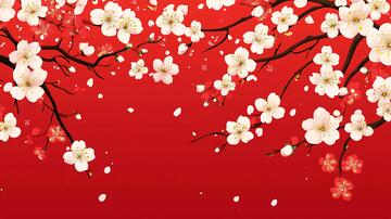杏花红底图杏花手绘中式
