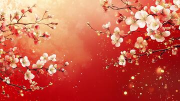 杏花红底图杏花舞台红底