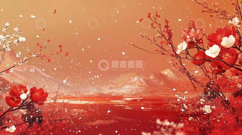 高清大图下载【趣麦麦图】冰雪红梅插画10