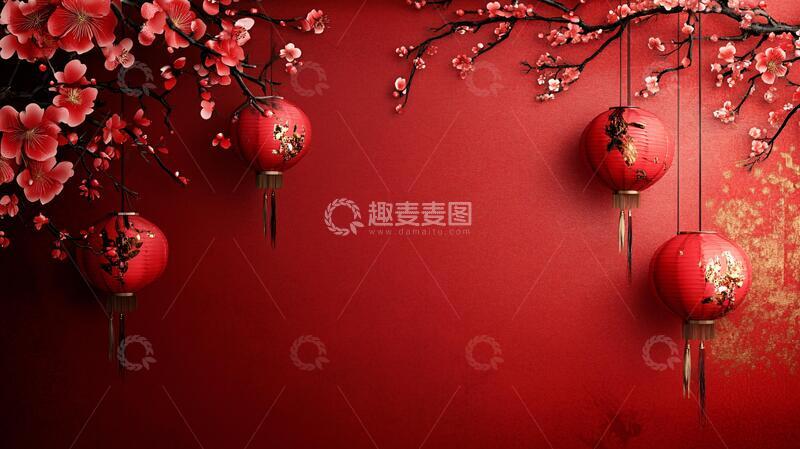 高清大图下载【趣麦麦图】灯笼梅花背景图6