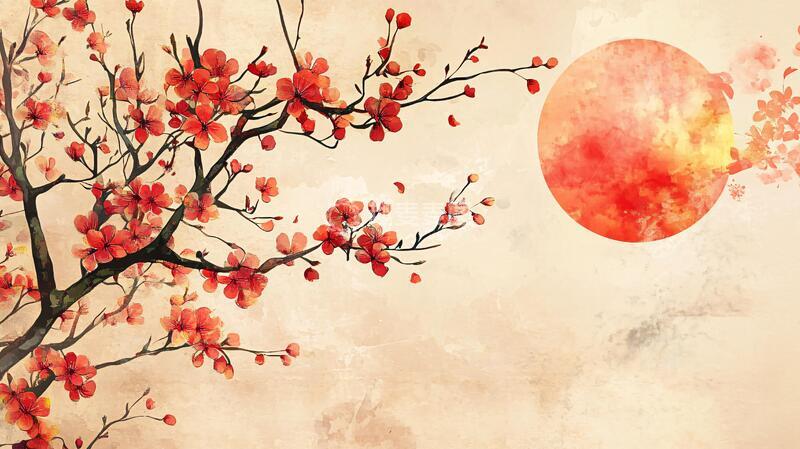 高清大图下载【趣麦麦图】水彩梅花墙纸19