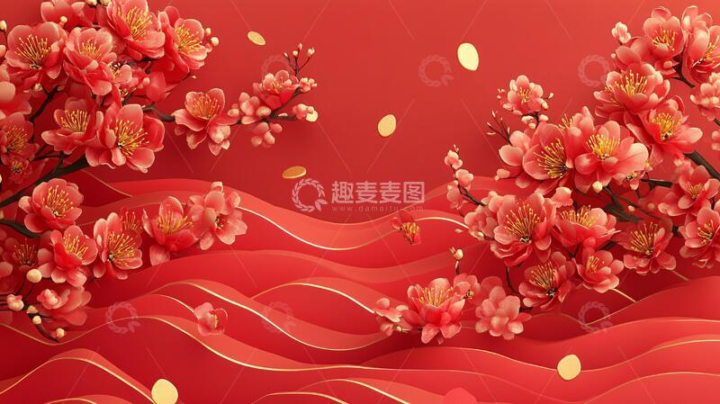 高清大图下载【趣麦麦图】红金风插画红色大气金风