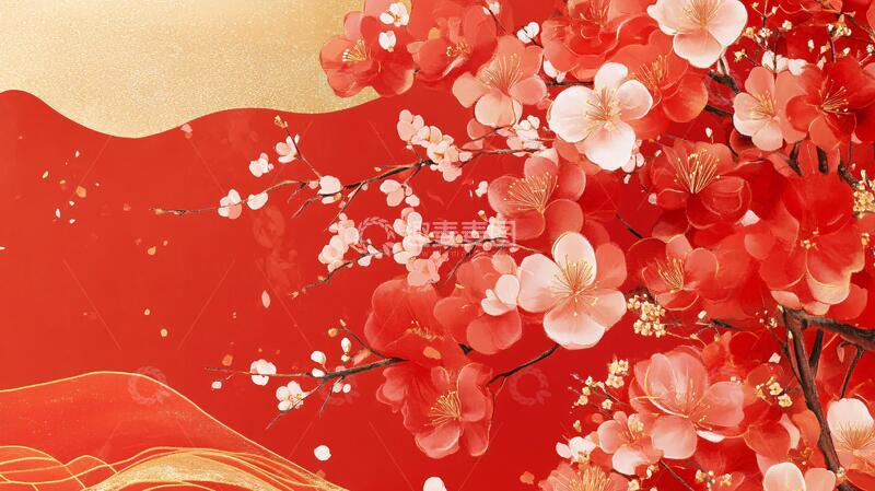 高清大图下载【趣麦麦图】红金风插画大气插画红色