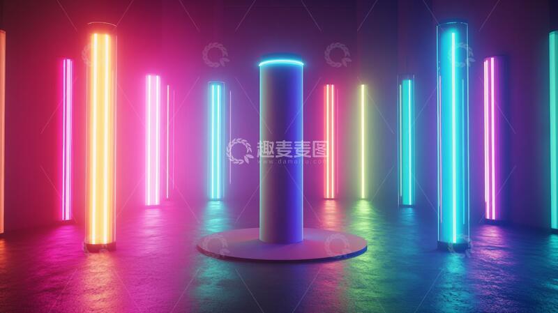 高清大图下载【趣麦麦图】霓虹灯展台光柱场景舞台