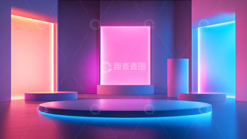 高清大图下载【趣麦麦图】霓虹灯展台粉色舞台平台
