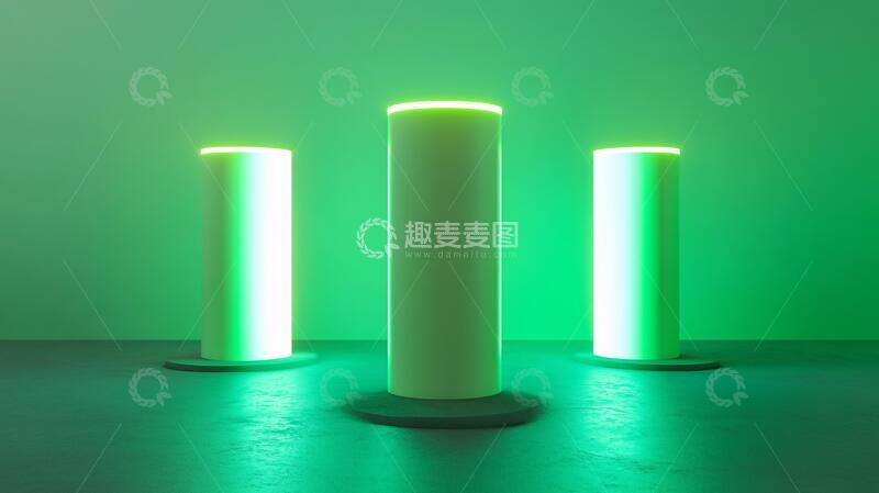 高清大图下载【趣麦麦图】霓虹灯展台光柱地面绿色