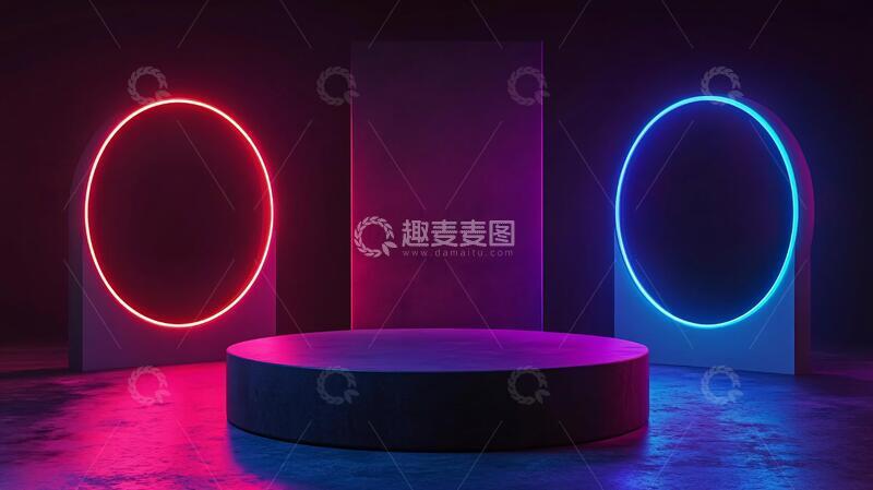 高清大图下载【趣麦麦图】霓虹灯展台平台圆形舞台1
