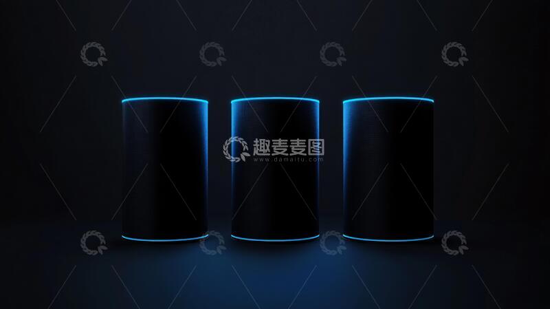 高清大图下载【趣麦麦图】蓝色发光柱立体产品光影