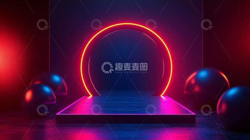 高清大图下载【趣麦麦图】霓虹灯展台粉色舞台平台1