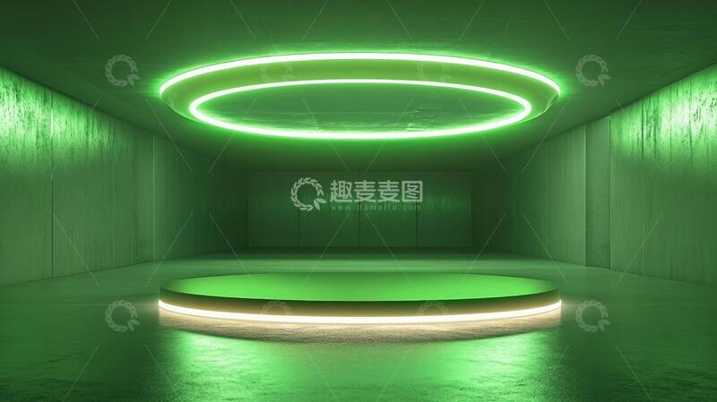 高清大图下载【趣麦麦图】霓虹灯展台绿色前台圆形