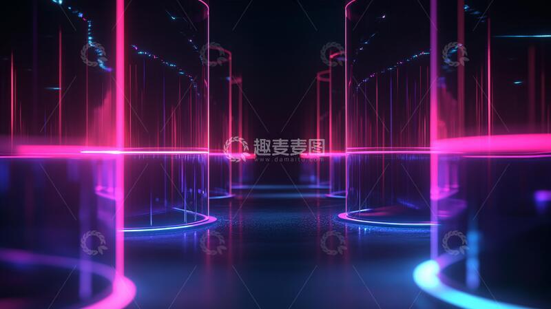 高清大图下载【趣麦麦图】流光溢彩的霓虹灯走廊15