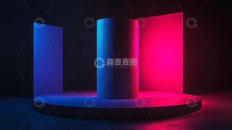 高清大图下载【趣麦麦图】霓虹灯展台平台粉色背景