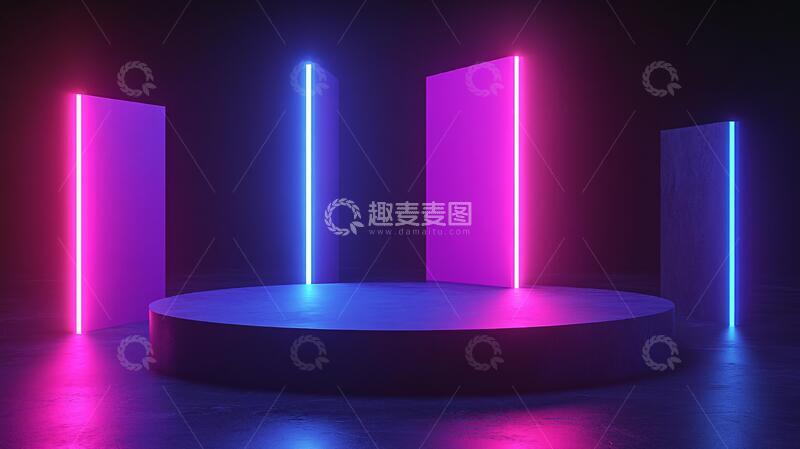 高清大图下载【趣麦麦图】霓虹灯展台粉色平台舞台1