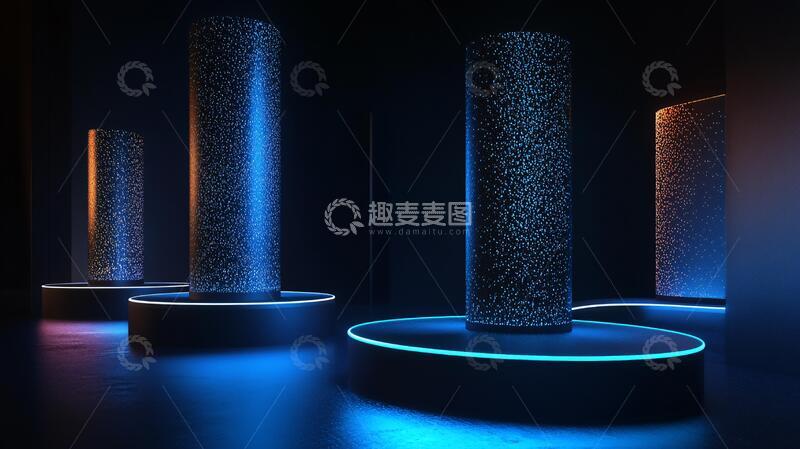 高清大图下载【趣麦麦图】蓝色发光柱光柱光影蓝色