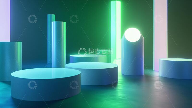 高清大图下载【趣麦麦图】霓虹灯展台场景立体造型