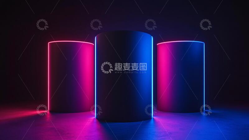 高清大图下载【趣麦麦图】霓虹灯展台场景粉色装置