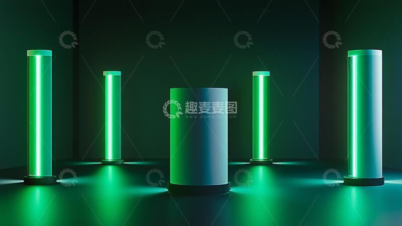 高清大图下载【趣麦麦图】霓虹灯展台光柱背景地面