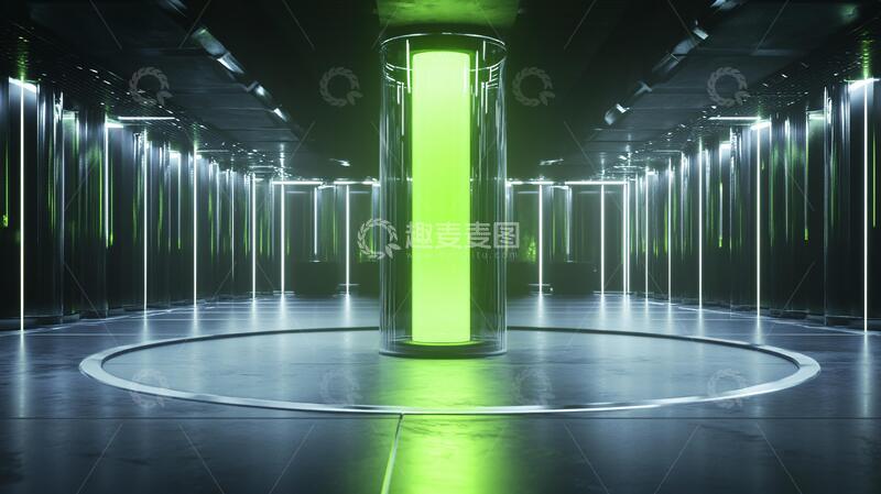 高清大图下载【趣麦麦图】霓虹灯展台走廊科幻光柱