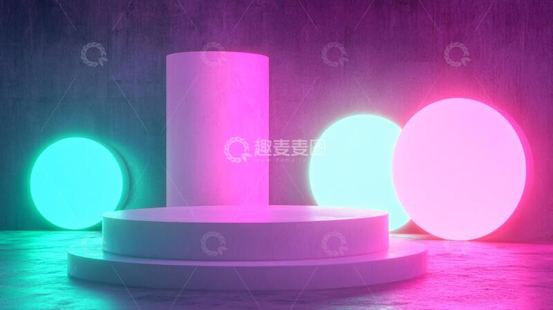 高清大图下载【趣麦麦图】霓虹灯展台粉色平台讲台1