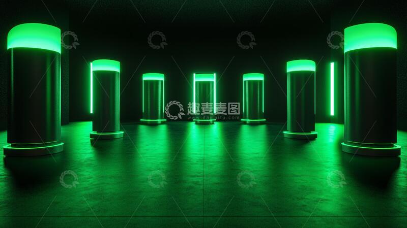 高清大图下载【趣麦麦图】霓虹灯展台光柱绿色地面